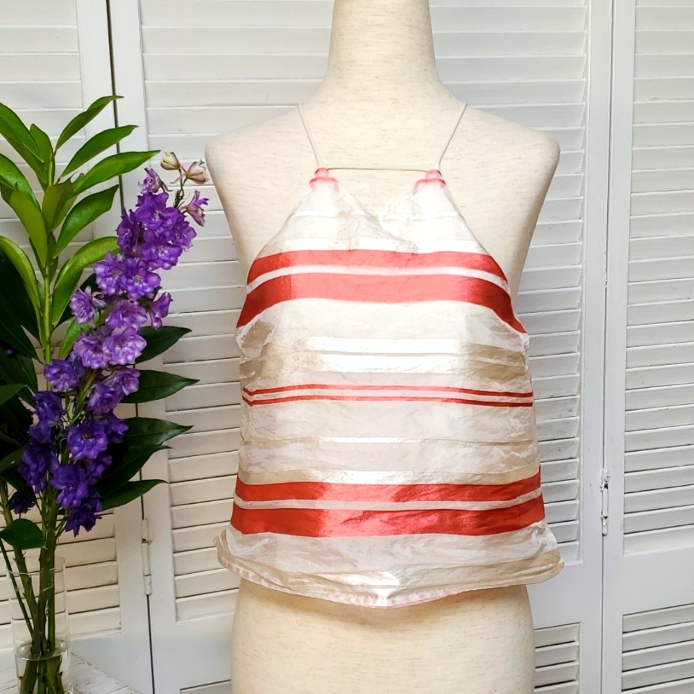 J.O.A. Los Angeles Size S Silk Ribbon Stripes Crop Top. NWOT